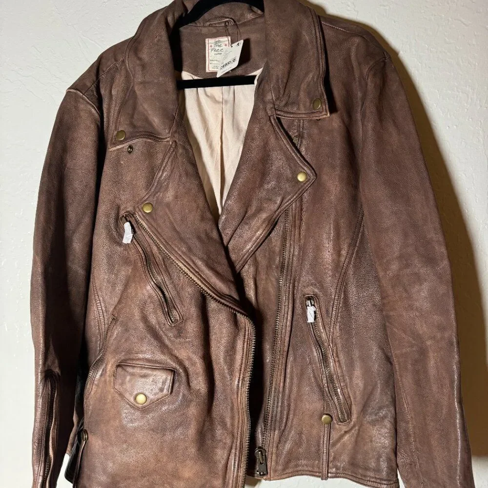 FREE PEOPLE We The‎ Free Jealousy Washed Wine Vegan Moto Jacket Size XS NWT